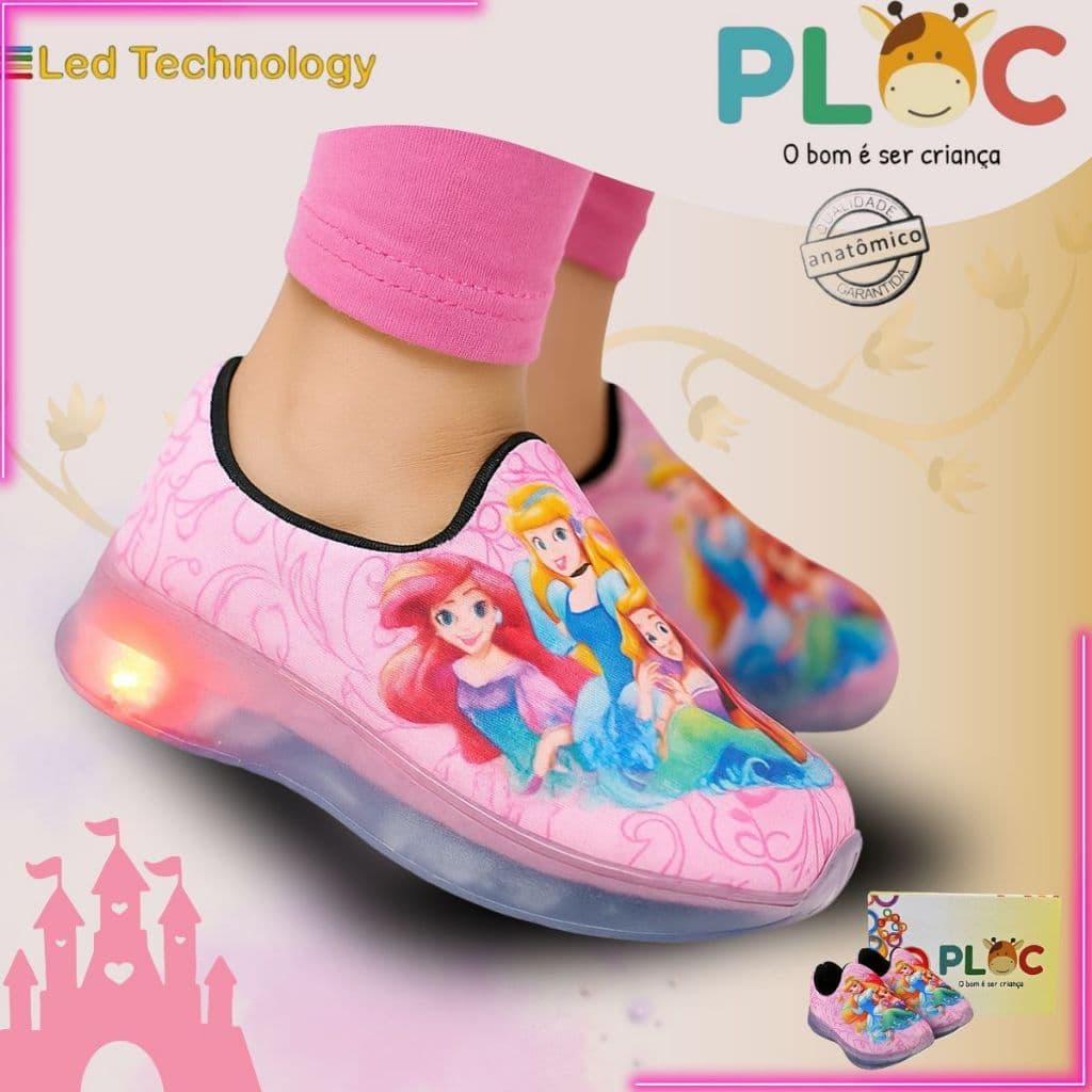 Tênis Led Tecnology Cores Ploc Pisou Piscou Personagens - Princesas