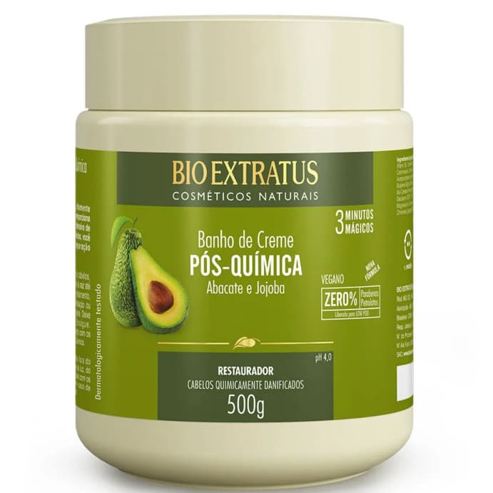 BIO EXTRATUS Banho de Creme Pós Química Abacate e Jojoba 500g Máscara Capilar (CABELOS QUIMICAMENTE DAIFICADOS)