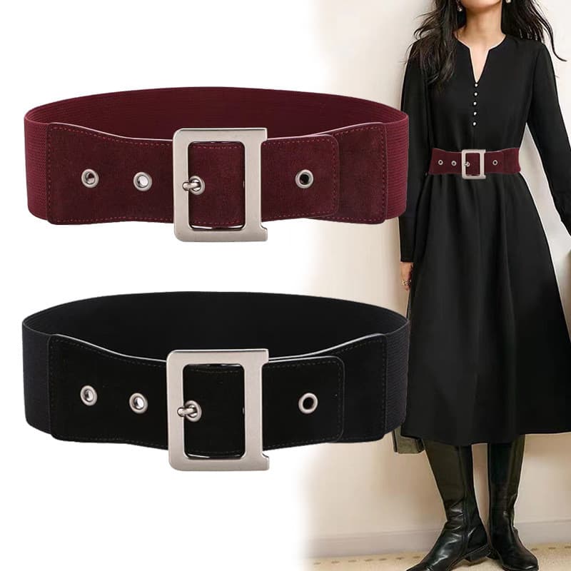 Novas senhoras de veludo cinto largo moda All-Match vestido cintura estreita temperamento elástico pino elástico