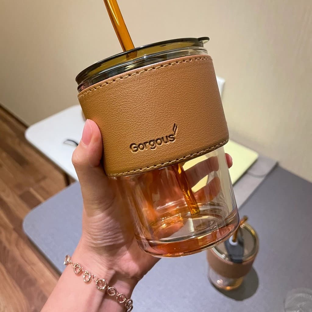 Estilo Retro High-End acompanhando vidro All-Match influenciador portátil copo de água ins estilo criativo xícara de caf