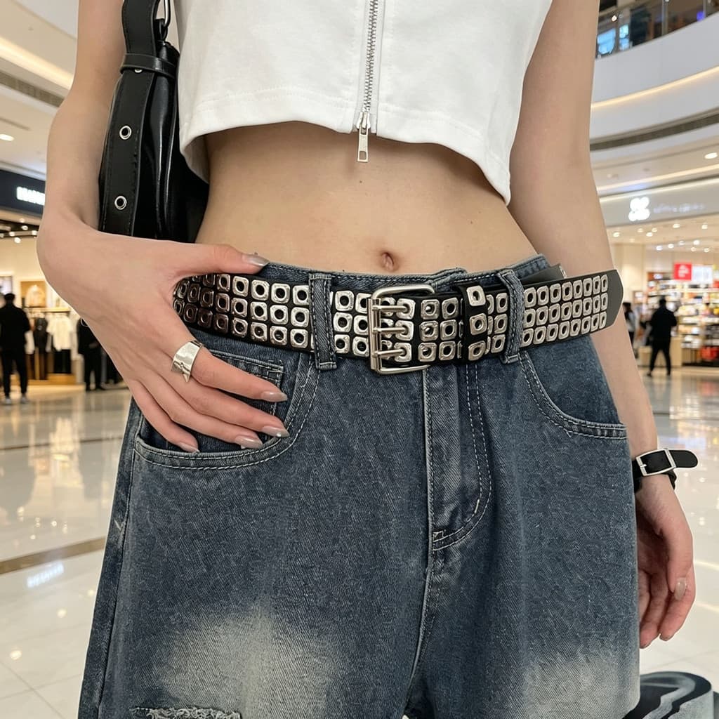 Masculino feminino moda feminina cinto europeu americano Punk rebites ar olho cinto feminino oco na moda único Jeans dec