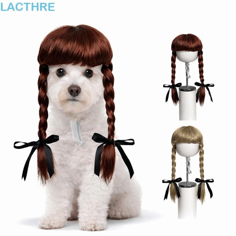 Peruca para Animais de Estimação LACTHRE, Ajustável com Franja, para Gatos, Cães, Cosplay, Cabelo Falso QIBH