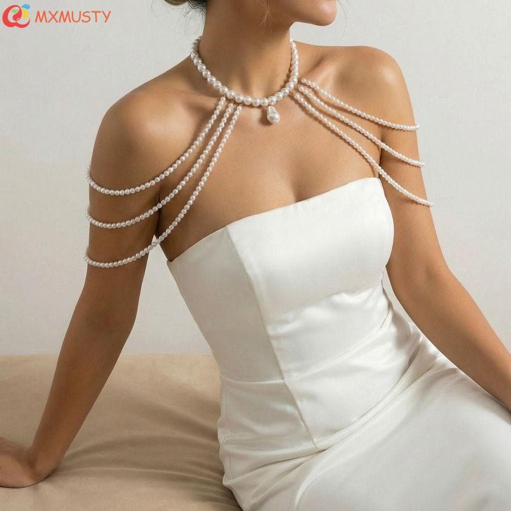 Joias De Corrente Corporal MXMUSTYZA , De Ombro De Pérola De Imitação De Múltiplas Camadas De Miçangas Elegante E Corpo