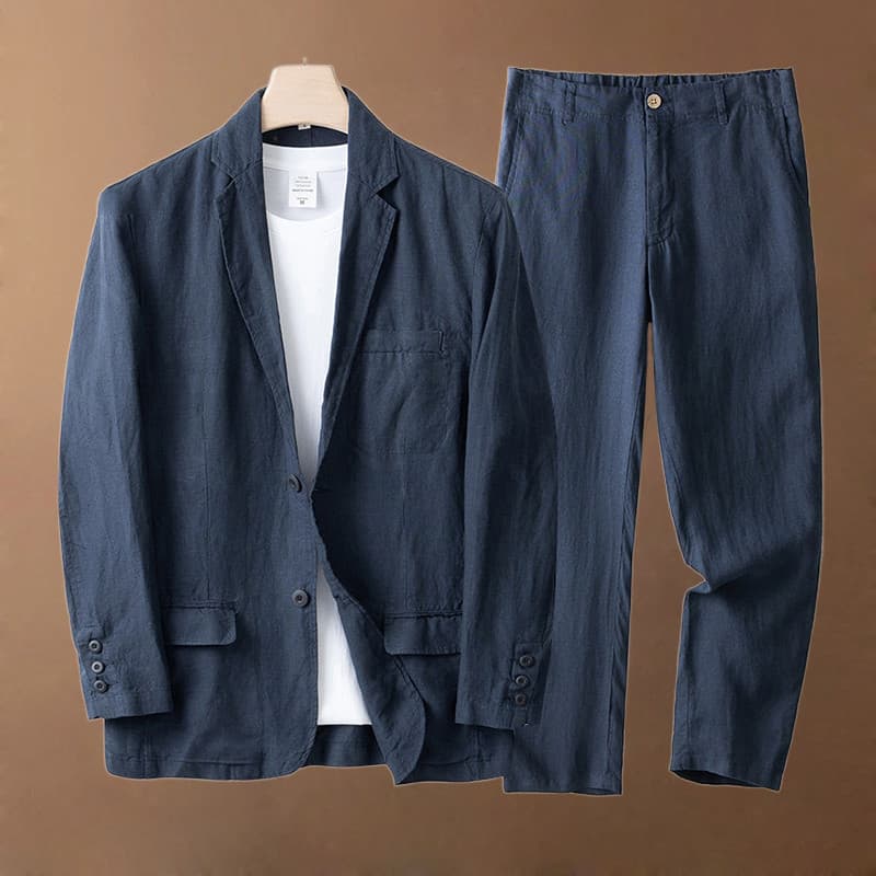 Terno de linho masculino verão fino respirável terno de duas peças High-End Casual terno de linho de algodão masculino f