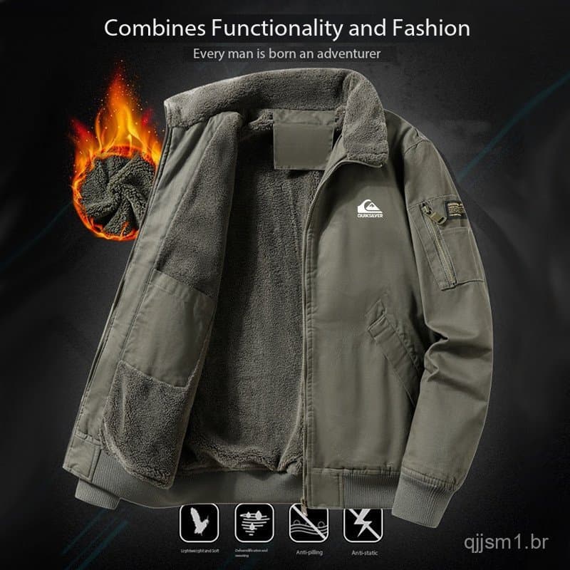 Jaqueta Masculina de Outono e Inverno com Veludo Espesso, Estilo Casual Lavado