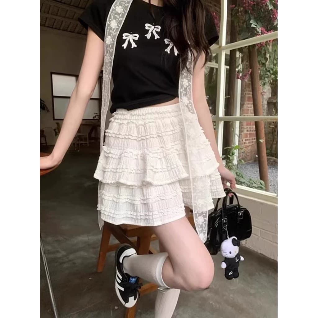 Estilo de balé saia fofa feminina verão doce branco bolo saia mais magro olhar cintura alta A linha saia Anti-reflexo sa