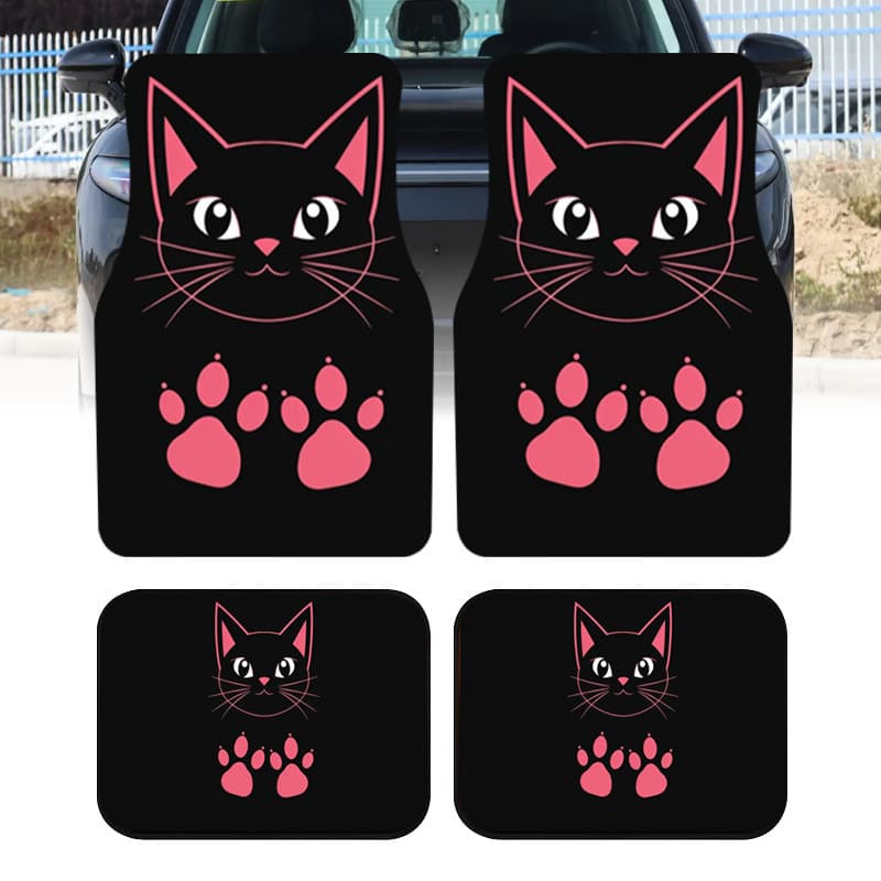 4 unidades de tapetes de pés de carro com estampa de pata de gato preto rosa, tapetes universais para interior de carro,