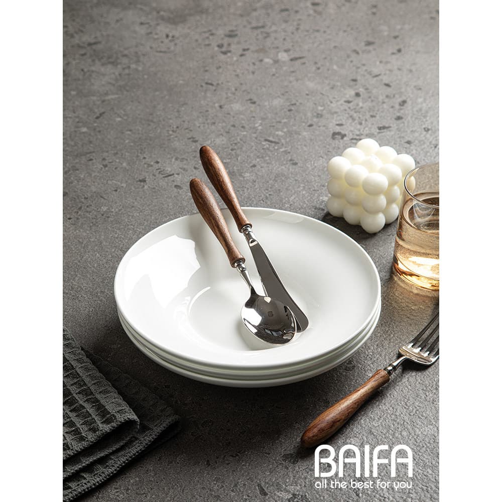 Prato doméstico prato de alta qualidade osso branco China prato de jantar profundo de fritar cerâmica criati