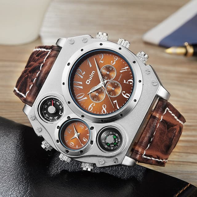 Oulm Oulm Relógio Criativo Único Conceito Original Relógio Masculino Bússola Mostrador Grande Retro Americano Masculino