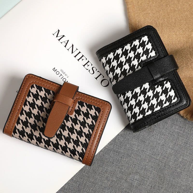 Porta-cartões Houndstooth Feminino Slot para vários cartões Porta-carteira de motorista de grande capacidade Pequeno por
