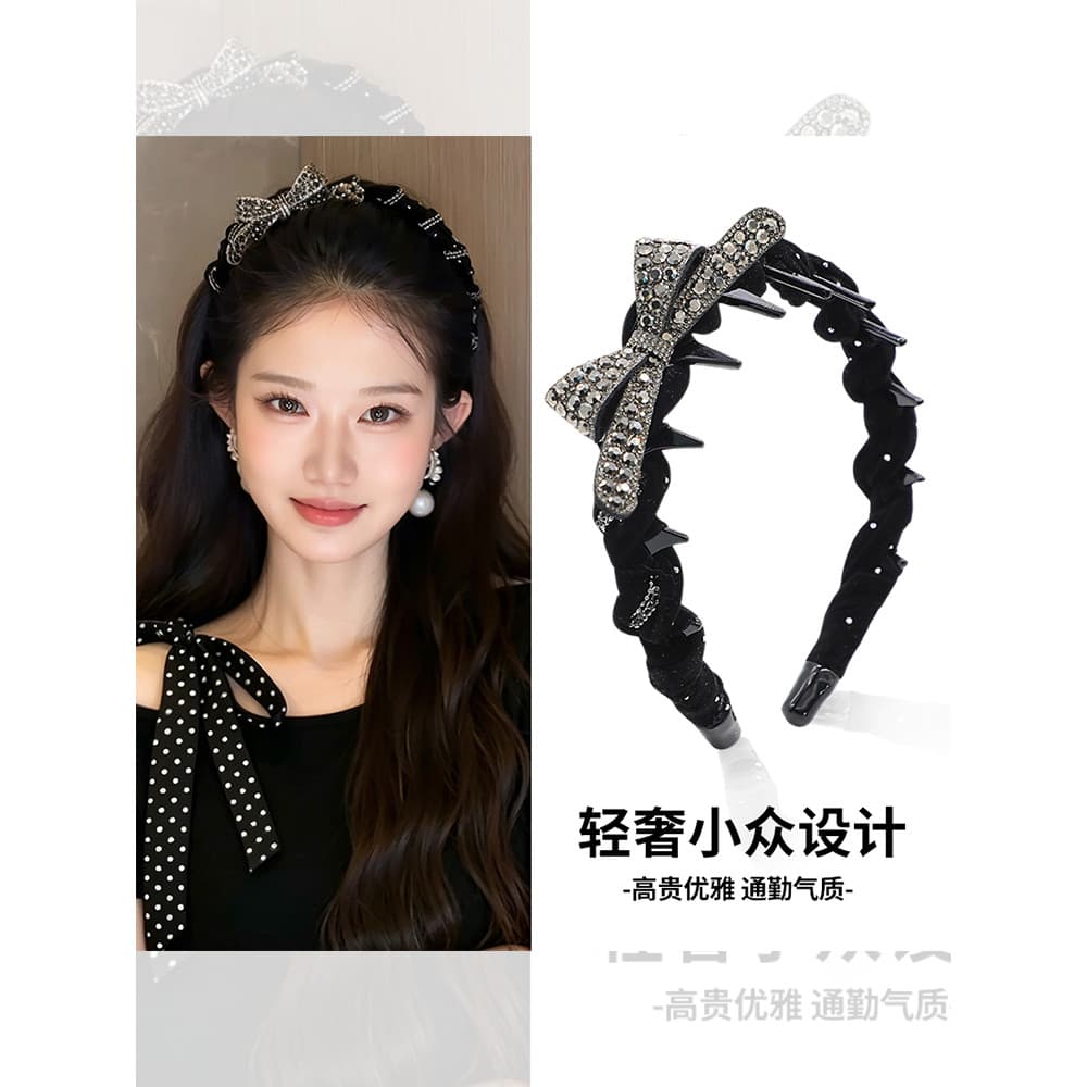 Luz de luxo piscando diamante arco bandana com dente feminino 2026 novo estilo high-End high-Crank bandana pressionado H