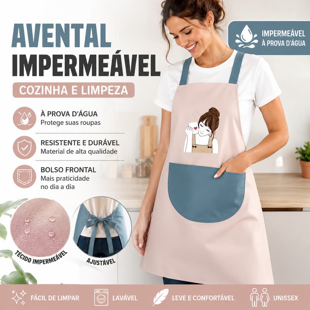 Avental Impermeável de Cozinha para Limpeza Doméstica Ajustável，A Prova De Água De Limpeza