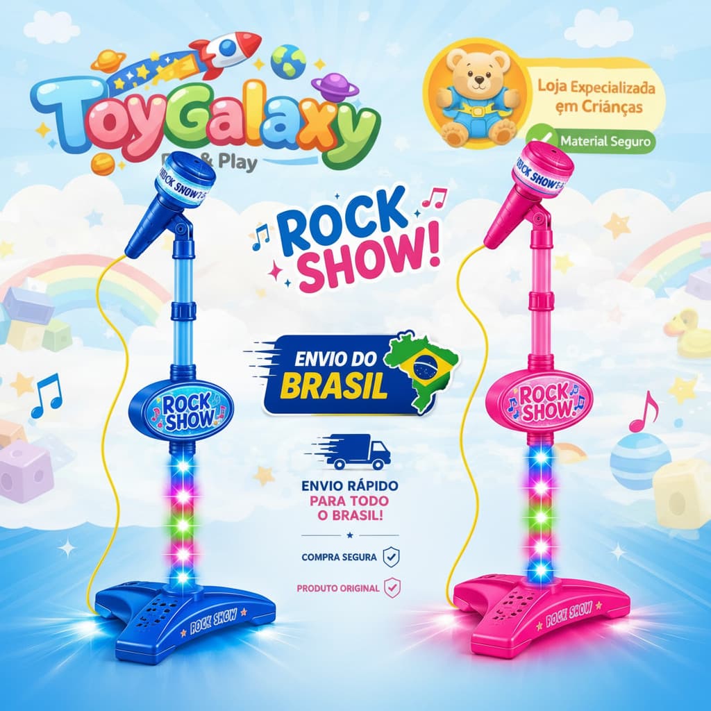 Microfone Infantil Musical Rock Show com Luzes