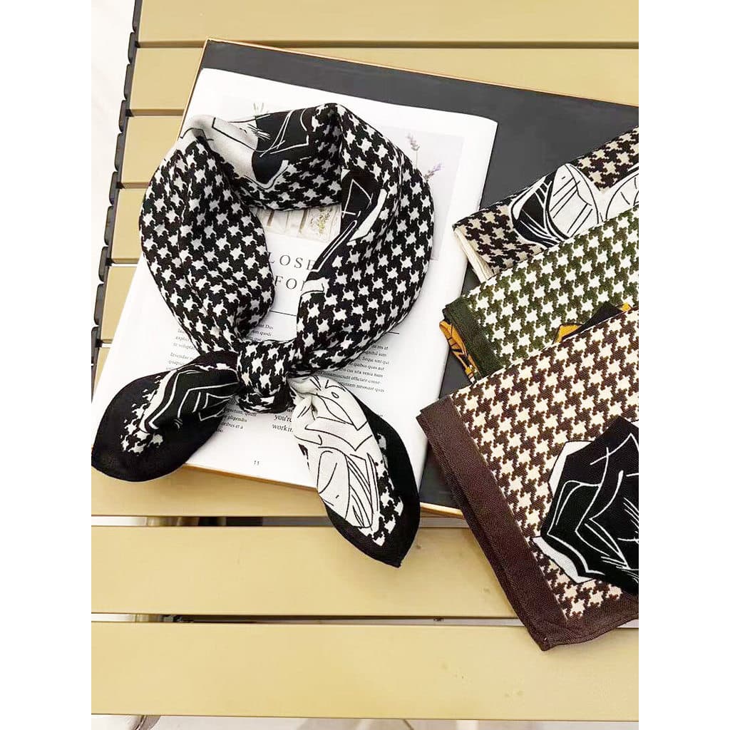 Moda Houndstooth All-Match pequeno lenço quadrado viagem beira-mar decoração lenço fotografia quente veludo sentir peque