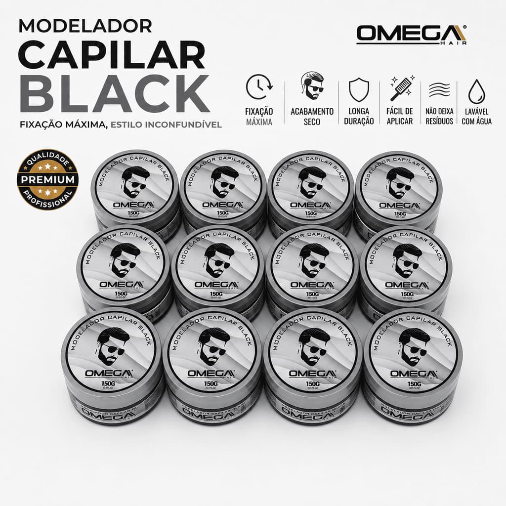 Kit Cera Modeladora Capilar Black Efeito Escuro Omega Hair 150g