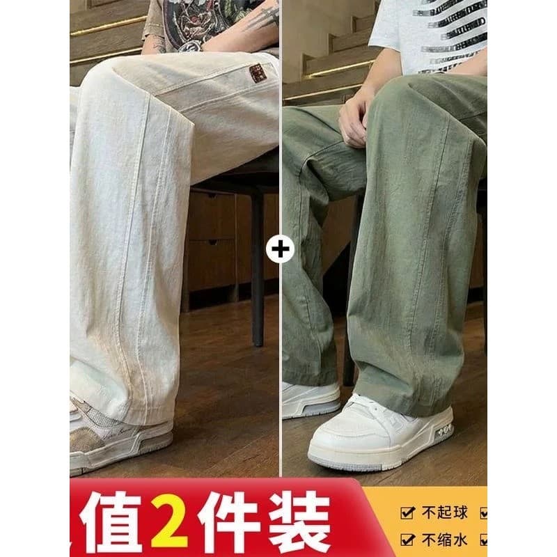Algodão linho damasco calças casuais dos homens verão novo estilo de seda gelo na moda marca esportes soltos meninos em
