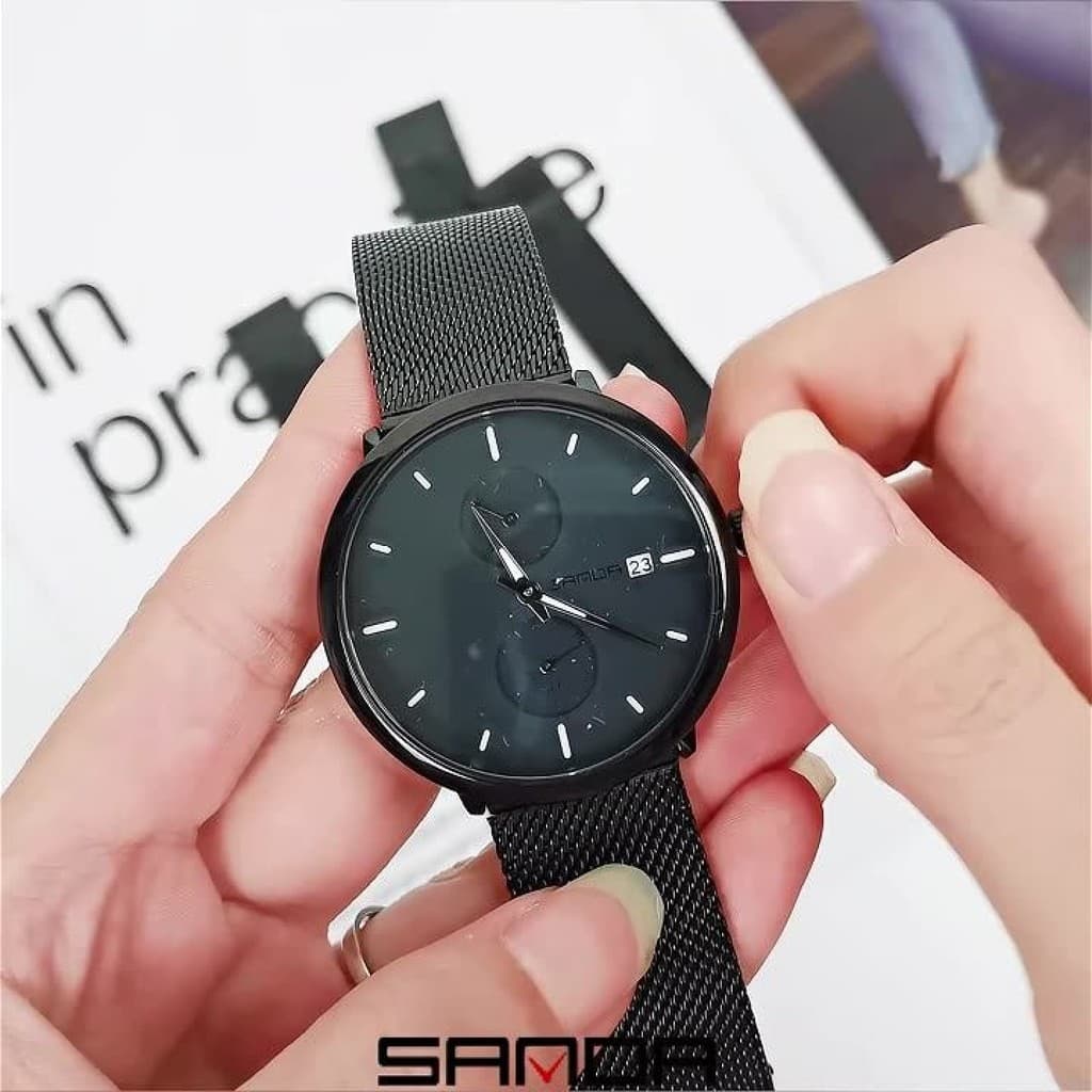 Novo Sanda relógio de quartzo esportes cinto calendário semana à prova dwaterproof água relógio de quartzo moda malha ci