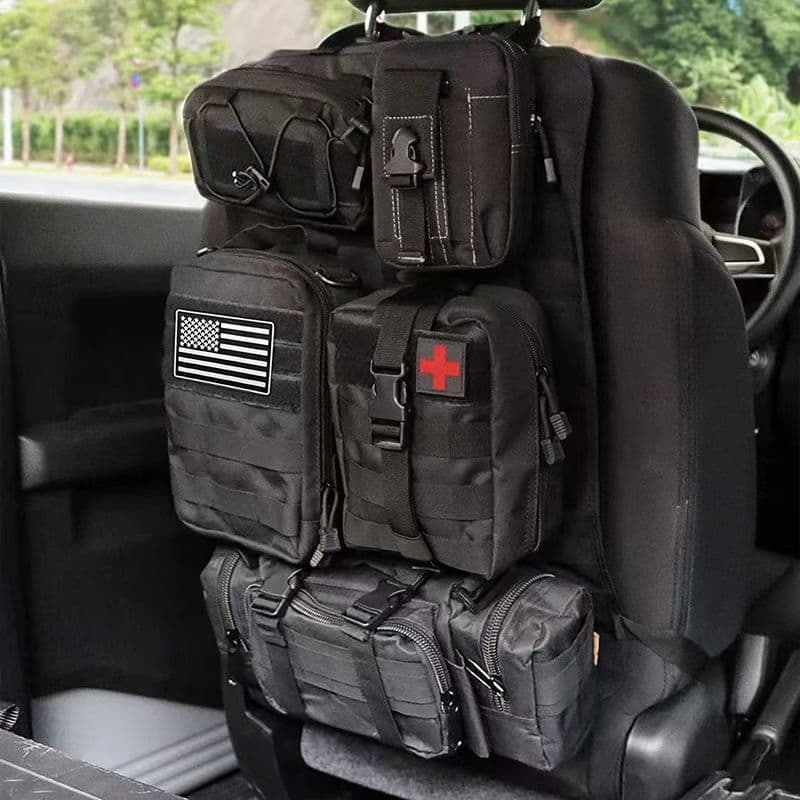 Almofada tática para assento de carro, acessório de almofada Molle, bolsa de armazenamento, capa de assento de carro, bo