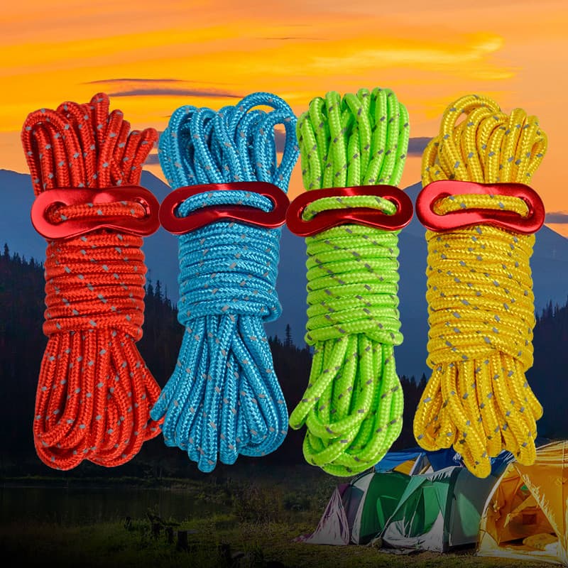 Conjunto de corda para barraca de acampamento ao ar livre 4mm corda ousada corda reflexiva desenhar corda com fivela de