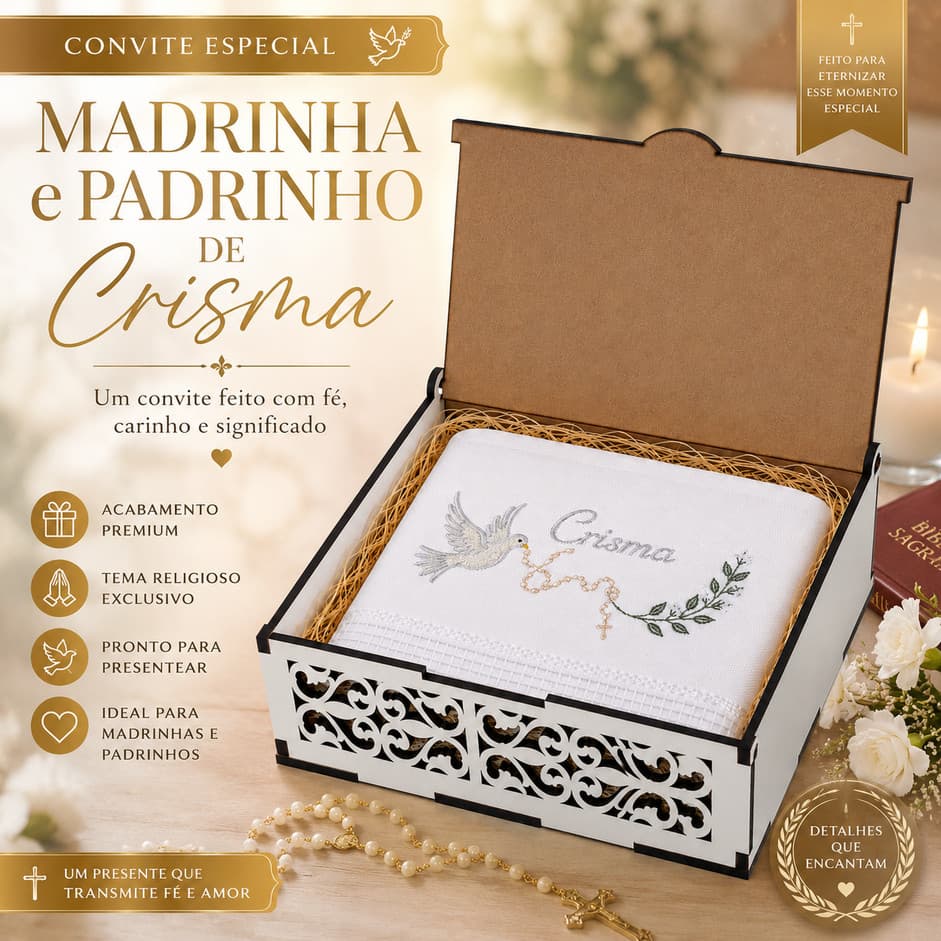 Convite Madrinha De Crisma Caixa MDF Com Toalha Dohler