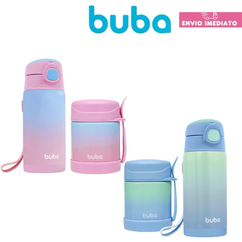 Kit Garrafa e Pote Térmico Infantil Bebê Degradê Buba