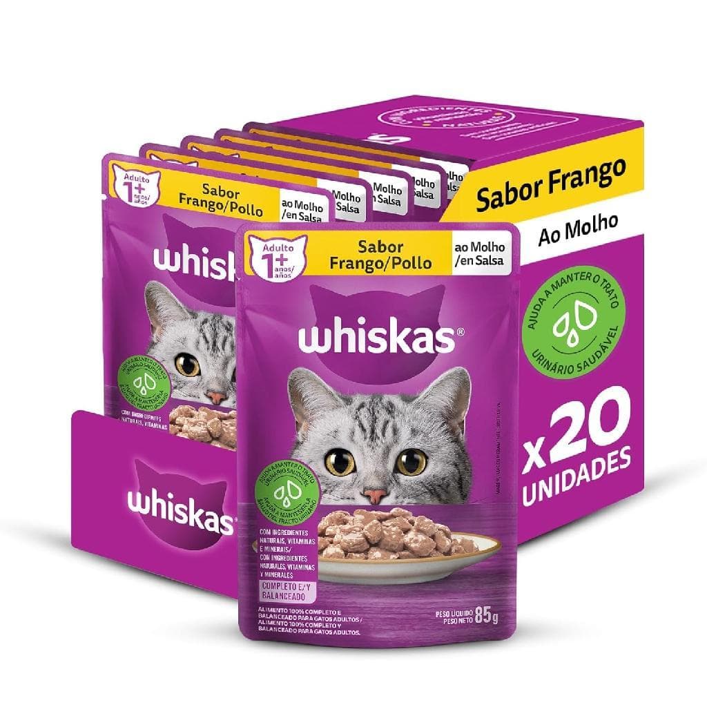 Ração Úmida Whiskas Gato Adulto Frango 20 Sachês 85g