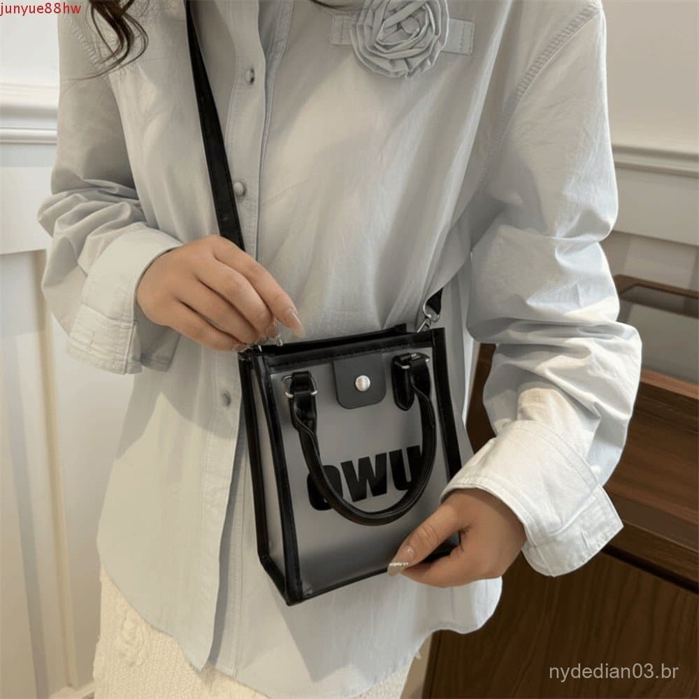 Bolsa De Gelatina Transparente JUNYUE , PVC Preta Com Estampa De Letras Ombro De Grande Capacidade