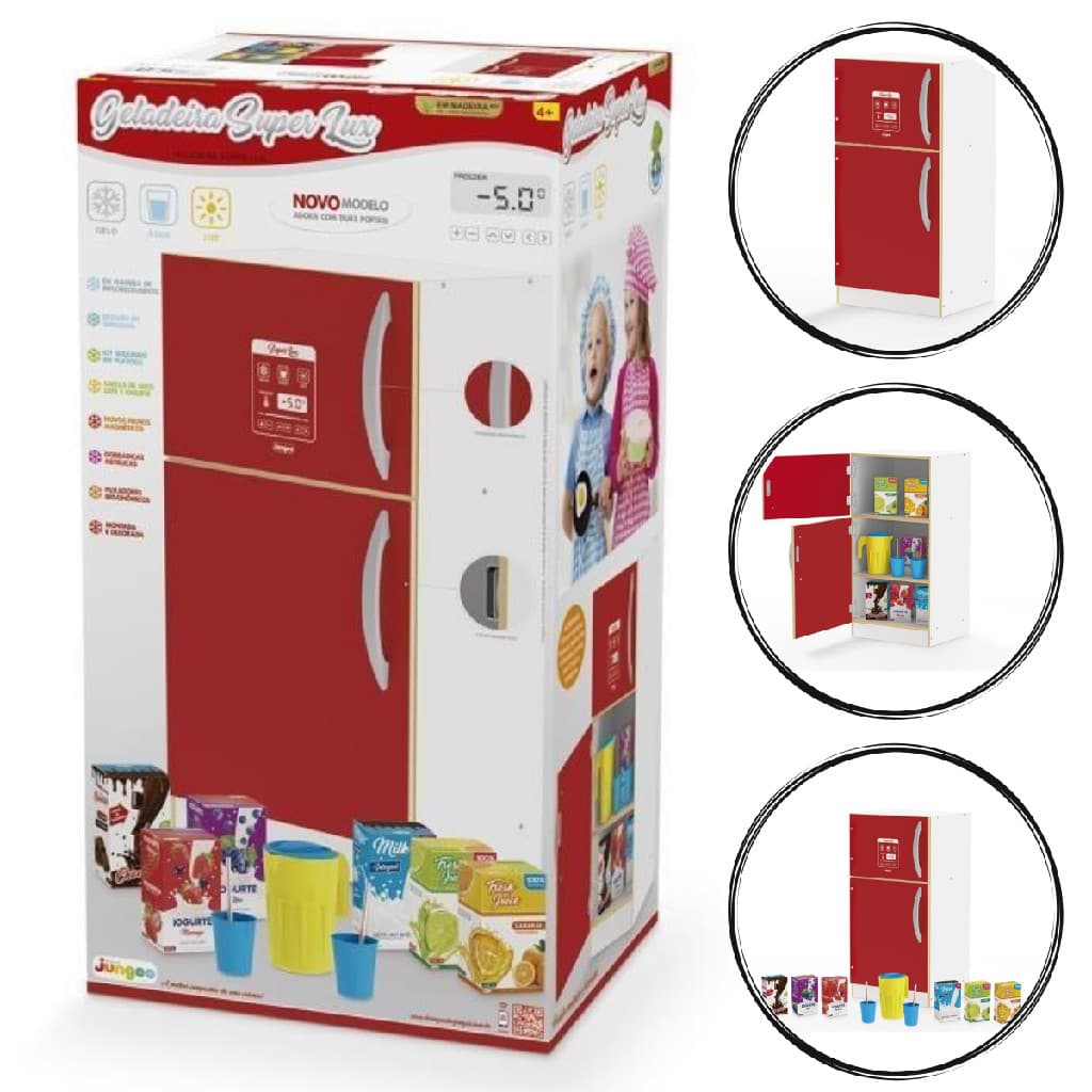 Geladeira de Cozinha Brinquedo infantil Vermelha de Madeira