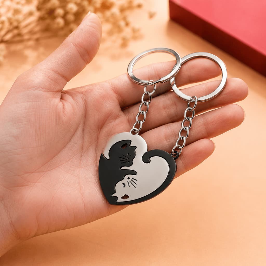Kit 2 Peças Preto e Branco Presente Romântico Chaveiro Para Casal Namorados Esposos