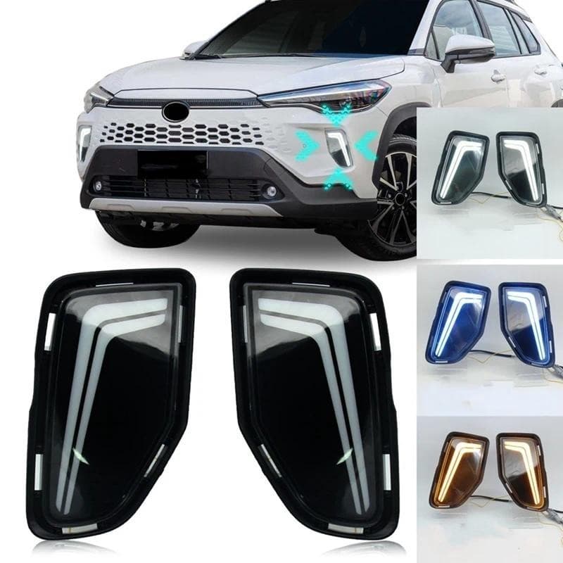 Carro LED Luz De Circulação Diurna DRL Para Toyota Corolla Cross 2024 Sinal Volta Nevoeiro Lâmpada , Branco + Amarelo +
