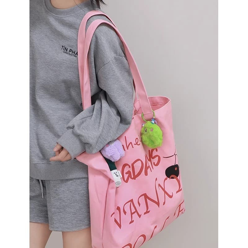 Coreia coreia preguiçoso saco de grande capacidade feminino rosa Graffiti carta bolsa de lona estudante Commuter Cross-c