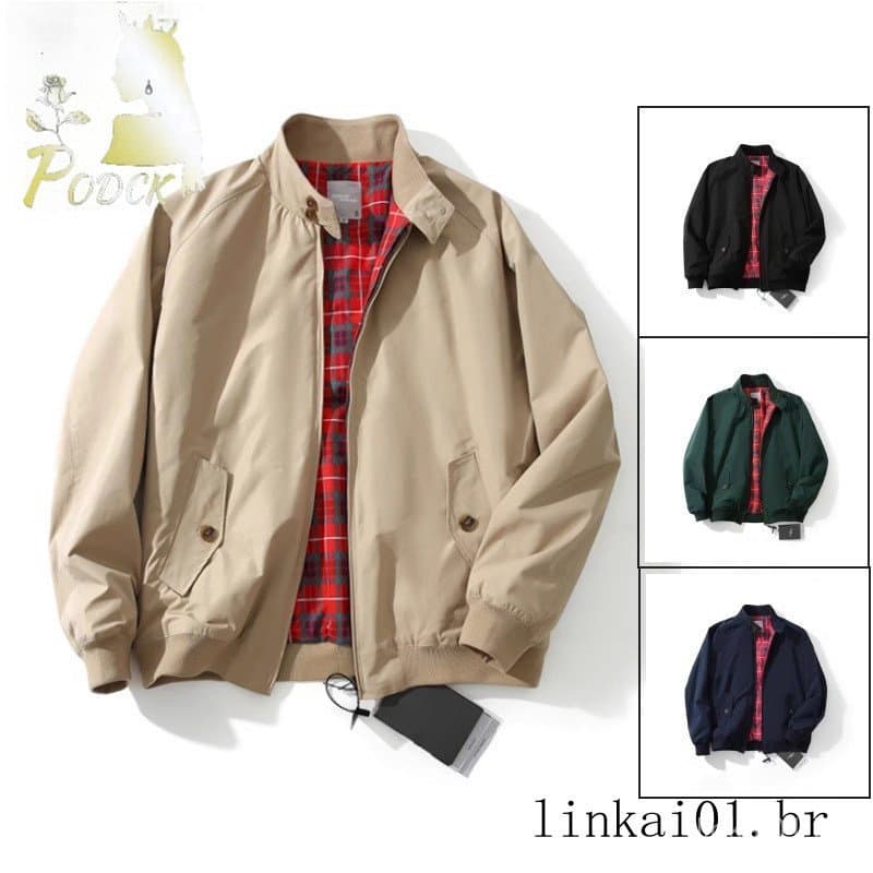 Outono novo estilo Harrington Retro britânico bombardeiro jaqueta masculina All-Match solto cor sólida gola alta jaqueta