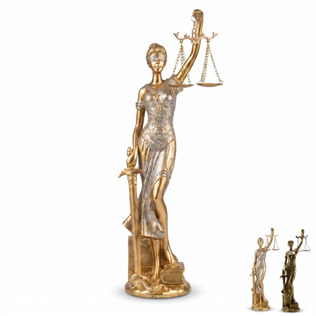Estátua Dama Da Justiça Direito Têmis Dourada Decorativa Grande Escultura De Resina Enfeite Escritório Advocacia 42cm