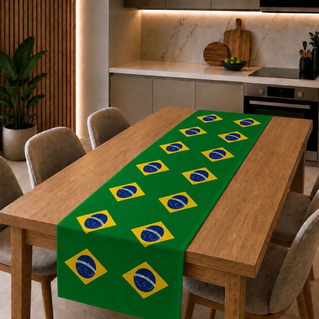 Caminho Trilho de Mesa Oxford Premium para Cozinha Decoração COPA DO MUNDO BRASIL