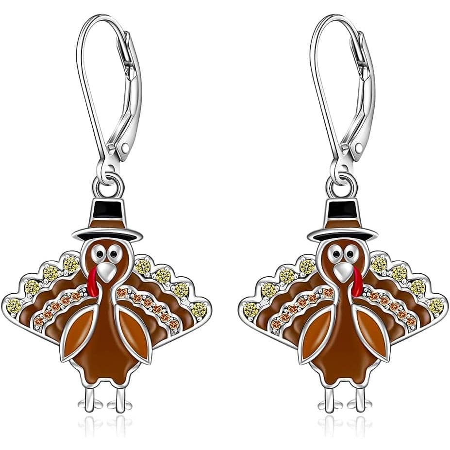 Thanksgiving Earrings Turkey Earrings for Women Sterling Silver Fall Thanksgiving Day Turkey Dangle Earring Jewelry Gift