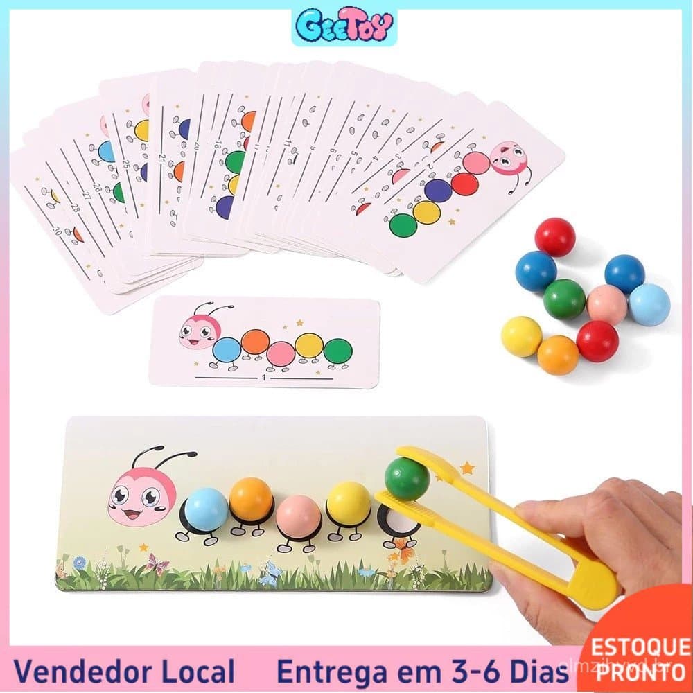 Jogo de Encaixe de Contas de Madeira para Correspondência de Cores, Conjunto de Aprendizagem, Treinamento de Motricidade