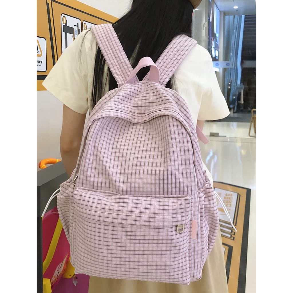 Mochila escolar feminina estudantes do ensino fundamental de alto valor ins azul xadrez mochila estudantes do ensino méd