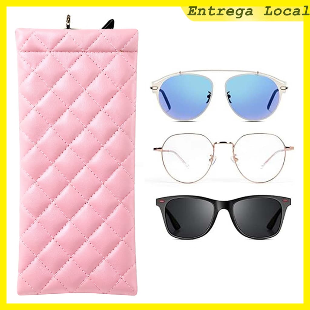 Bolsa de óculos de sol rosa, bolsa de óculos de sol de couro artificial Xadrez portátil adequada para homens e mulheres