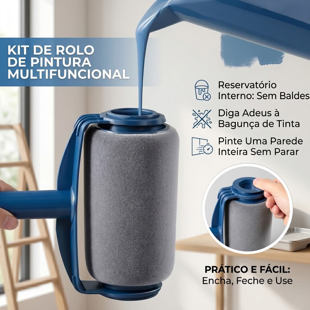 Kit de Pincel Rolo de Pintura Easy Glide de 6 Polegadas para Pintura de Paredes + 72 cm cabo