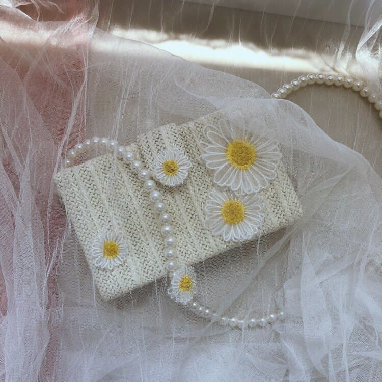 Bolsa bolsa transversal feminino Ins estilo japonês estilo coreano pequeno quadrado saco moda margarida caixa de palha s