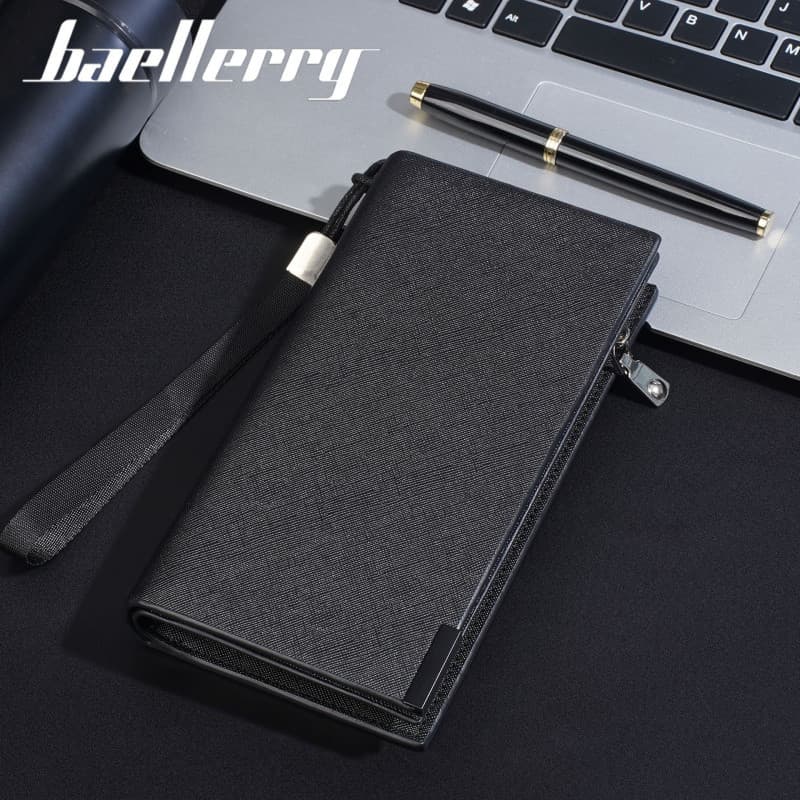 Nova carteira longa masculina Cross-Border negócios grande capacidade cor sólida bolsa masculina High-End mão corda Z