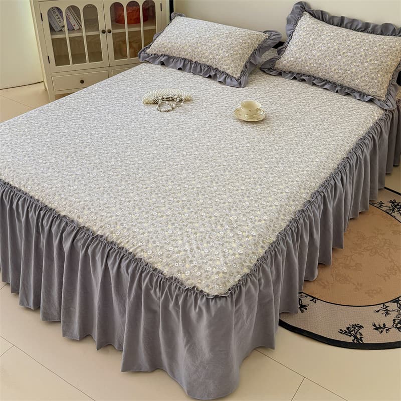 Saia de cama acolchoada de gaze de camada dupla estilo princesa, peça única, não toda de algodão puro, antiderrapante co