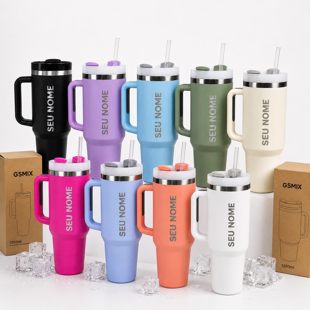 Copo Térmico 1200ml Com Tampa Alça E Canudo Personalizado