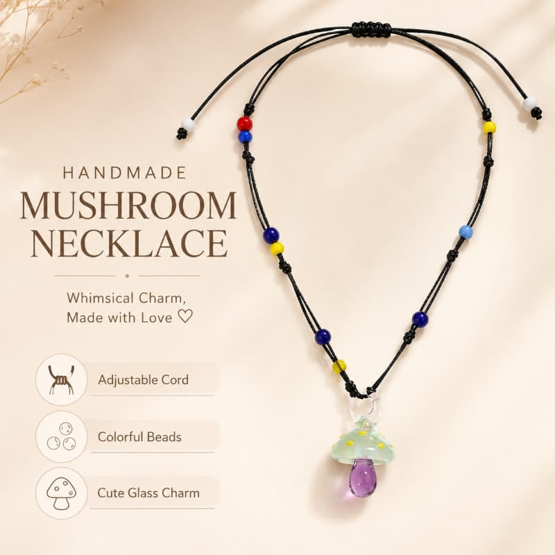 Original small mushroom colorful braided necklace with multi-layer snake bone chain design, fresh and sweet style with a