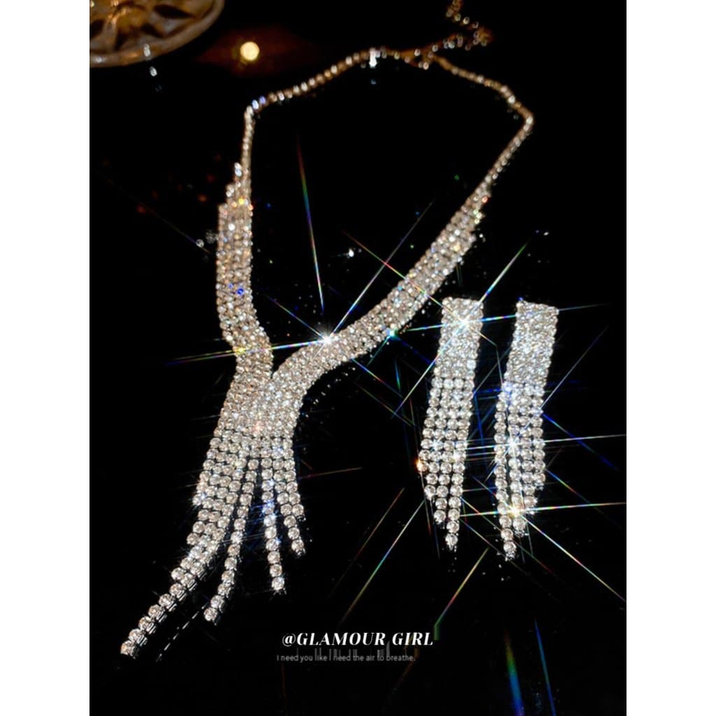 brincos feminino brinco de pressão Brincos de colar de diamante de luxo leve conjunto de duas peças gotas de água femin