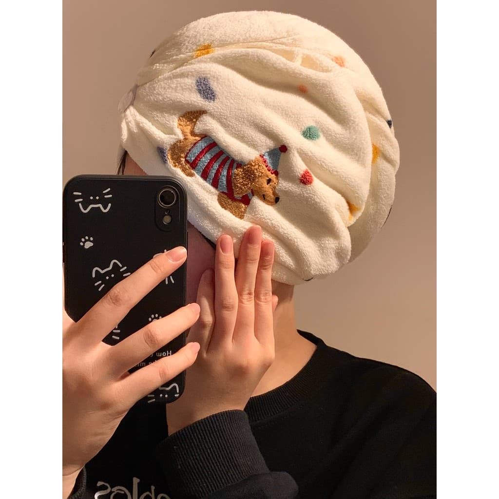 Bonito colorido filhote de cachorro touca de secagem de cabelo feminino Super absorvente de secagem rápida toalha de cab