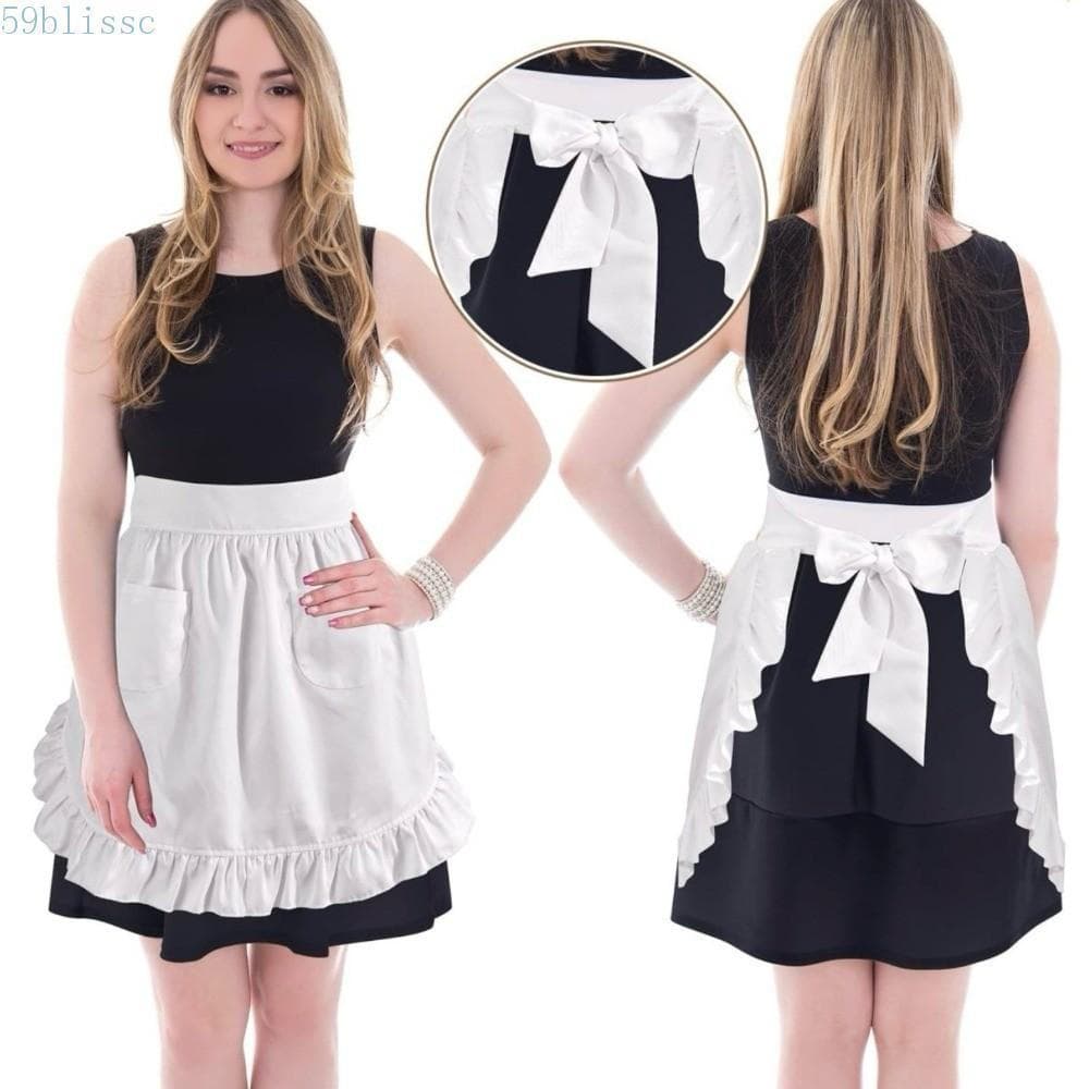 Conjunto De Chapéu De Avental De Empregada BLISSC , Meio Branco Para Cosplay , Acabamento De Renda Curta Com Gorro Lolit