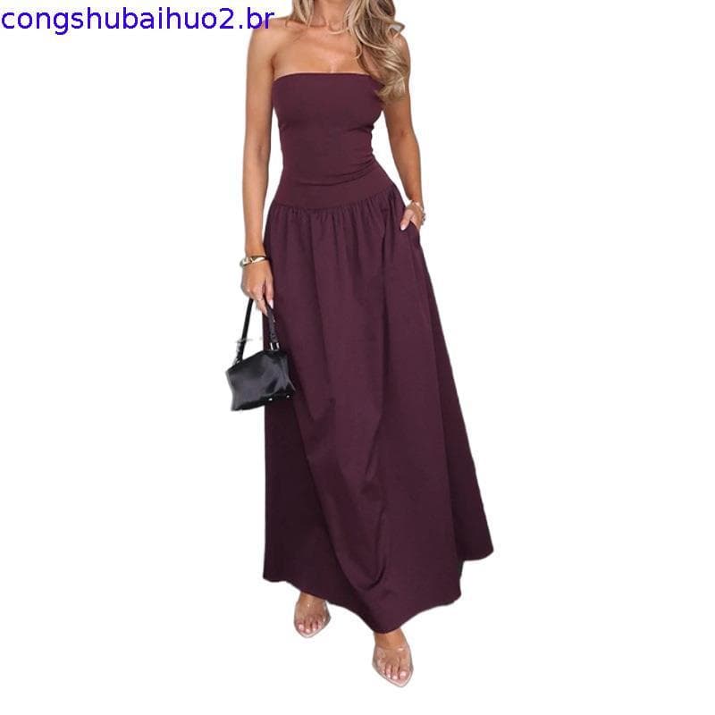 Top tomara que caia, cintura fina, saia em linha A, vestido sensual com decote halter, novo estilo sensual de primavera-