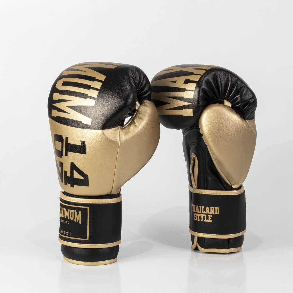 Luva Muay Thai Boxe KickBoxing Preto e Dourada Profissional Maximum