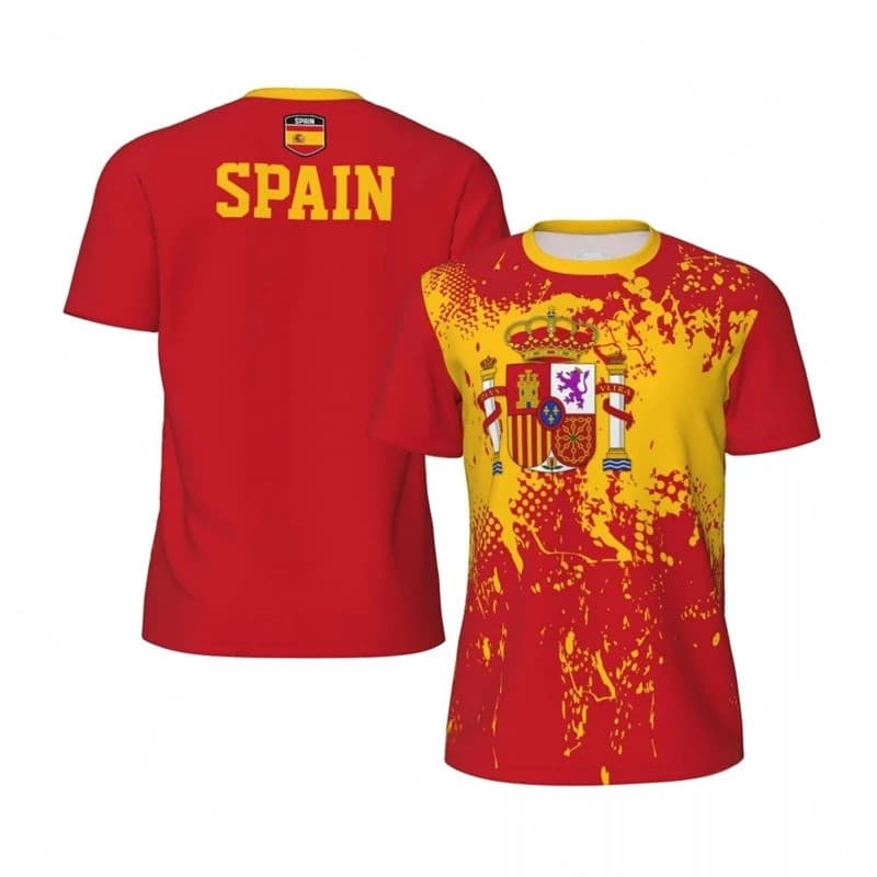 Espanha Bandeira Futebol T Camisas Para Homens Moda Verão Emblema Nacional 3D Impresso Camisa Casual Secagem Rápida Resp